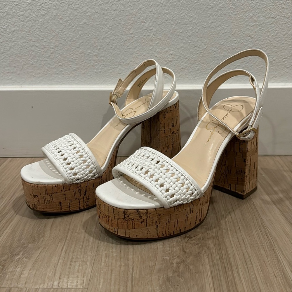 Jessica Simpson White/Cork Wedges size 7.5